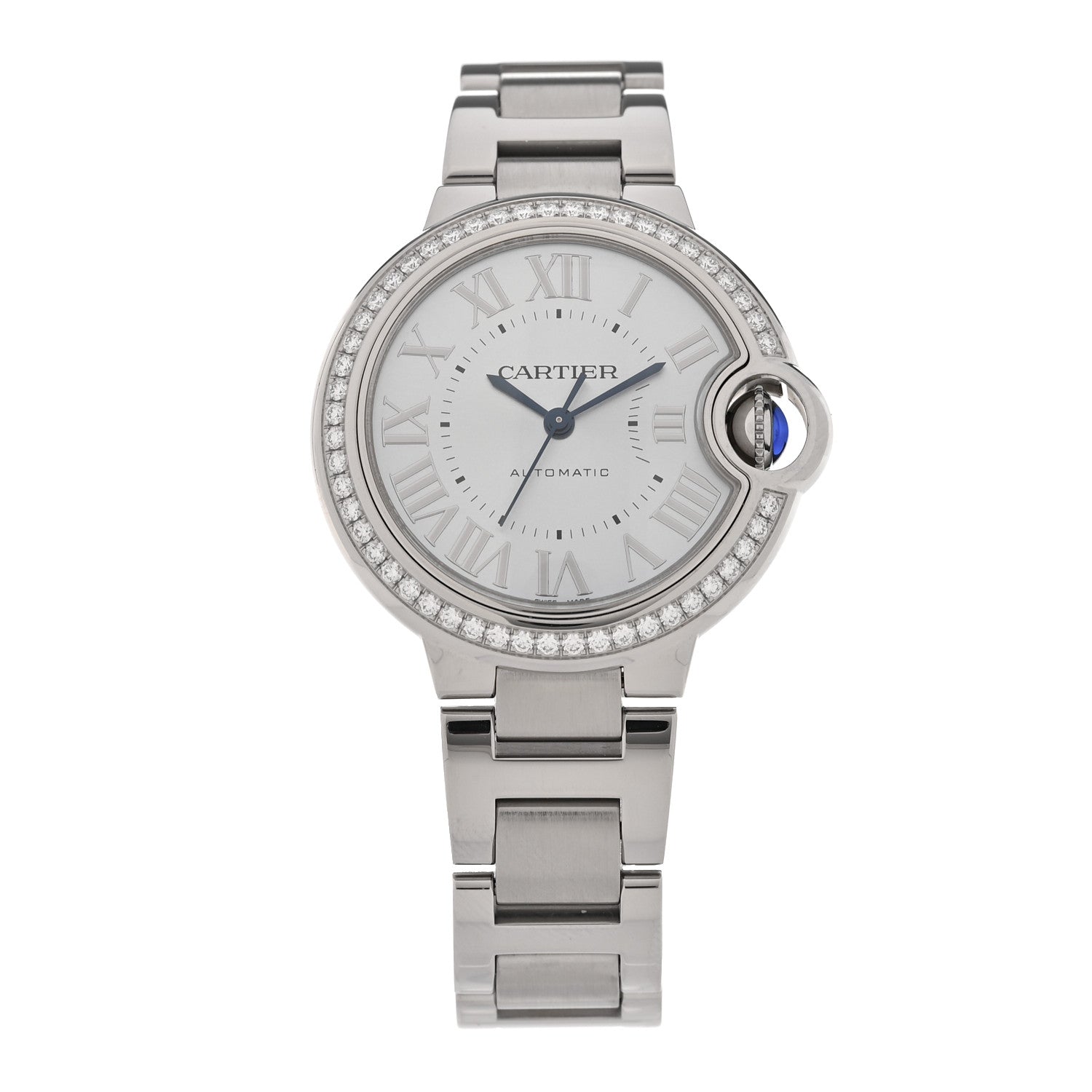 Stainless Steel Diamond Bezel 33mm Ballon Bleu De Cartier Automatic Watch Blue