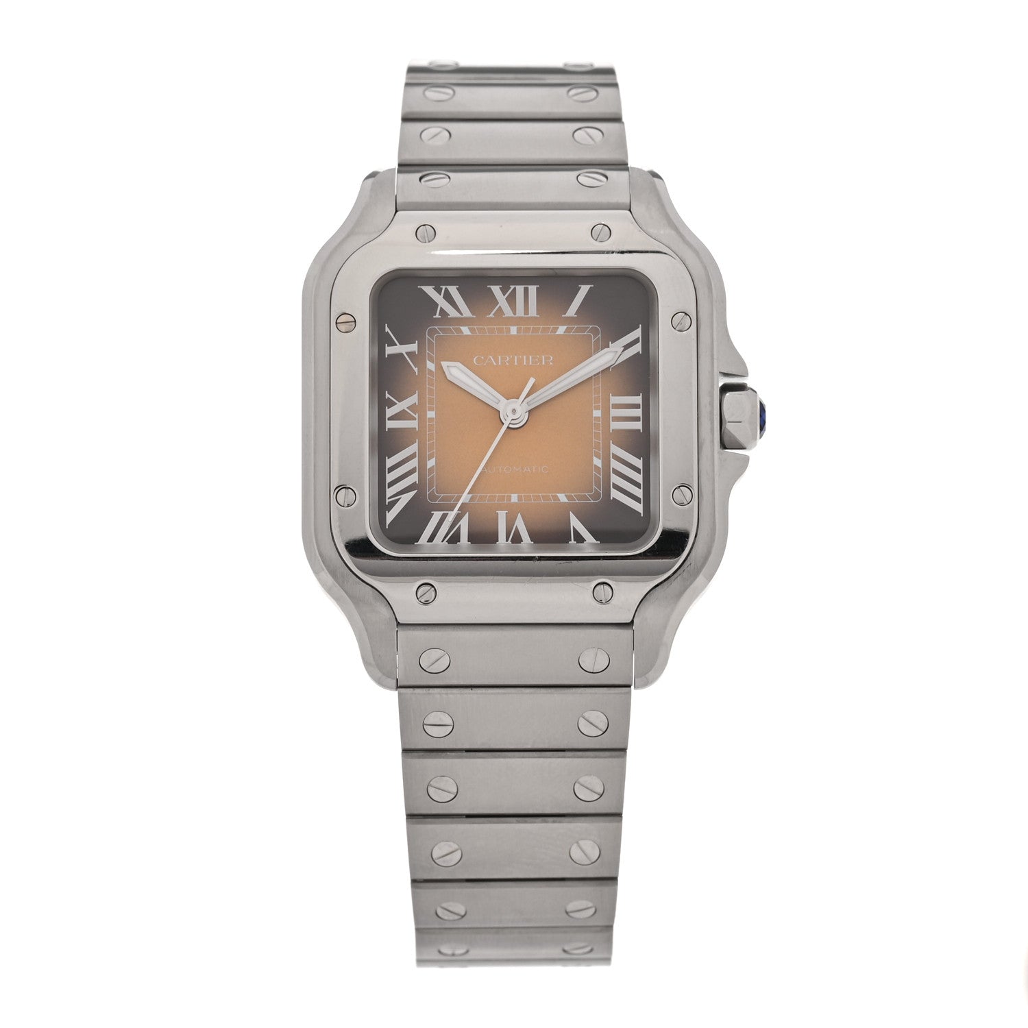 Stainless Steel 35mm Santos de Cartier Automatic Watch Brown