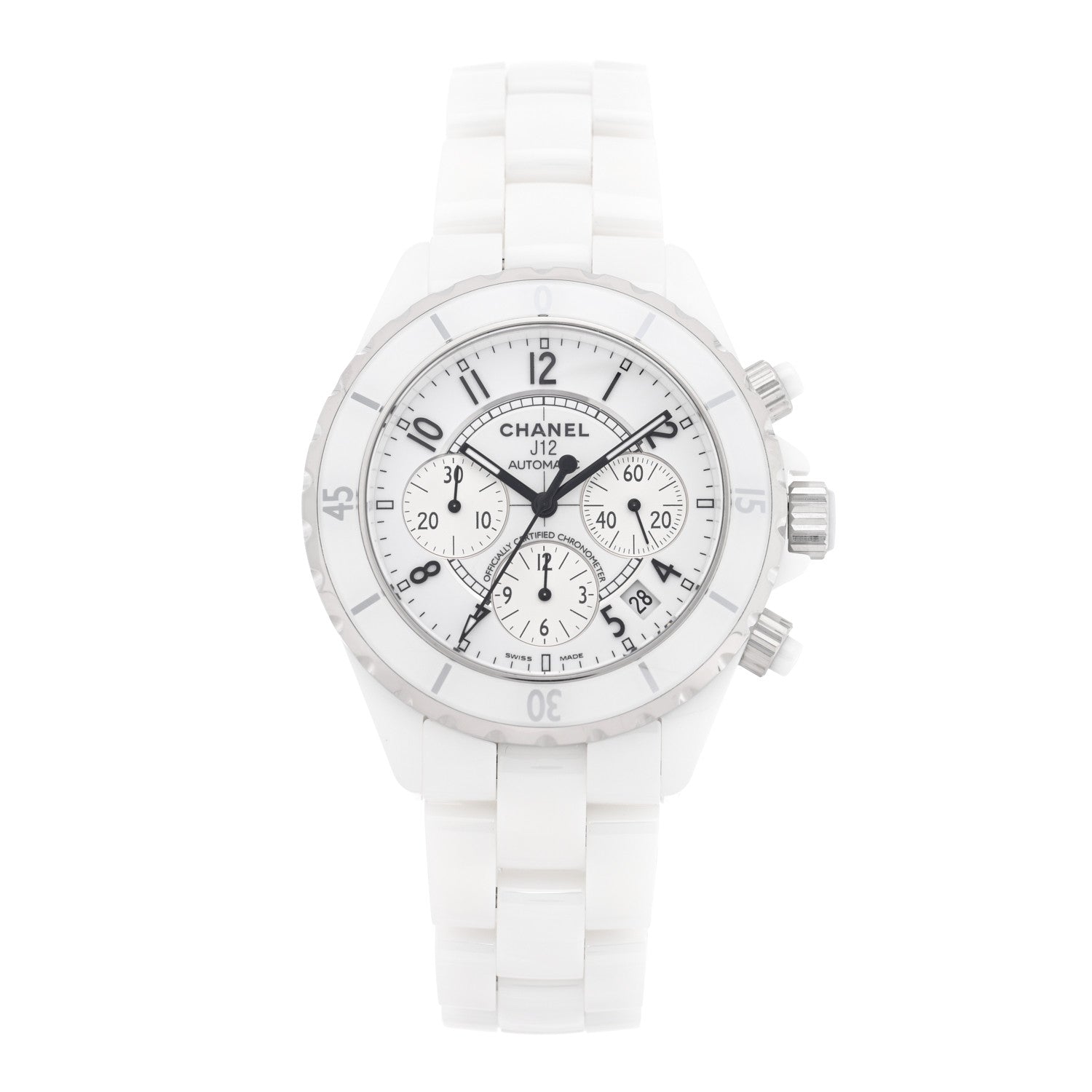 Stainless Steel Ceramic 41mm J12 Chronograph Automatic Watch White