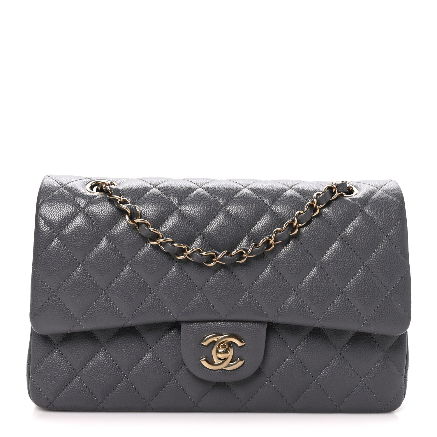 Caviar Quilted Medium Double Flap Dark Grey