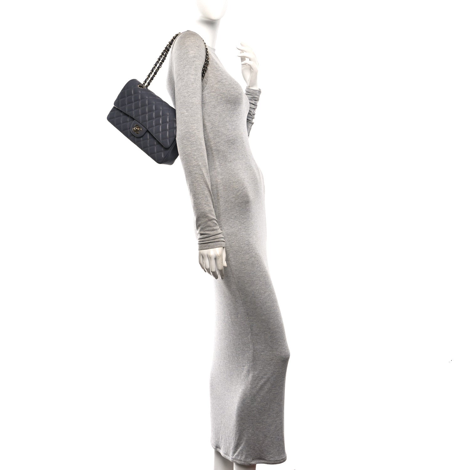 Caviar Quilted Medium Double Flap Dark Grey — view 2