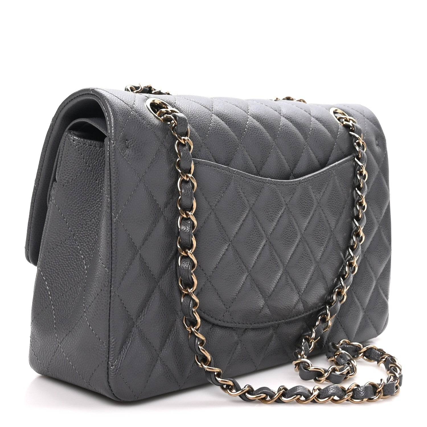 Caviar Quilted Medium Double Flap Dark Grey — view 3