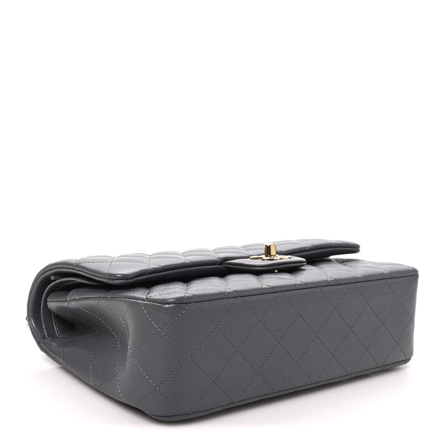 Caviar Quilted Medium Double Flap Dark Grey — view 4