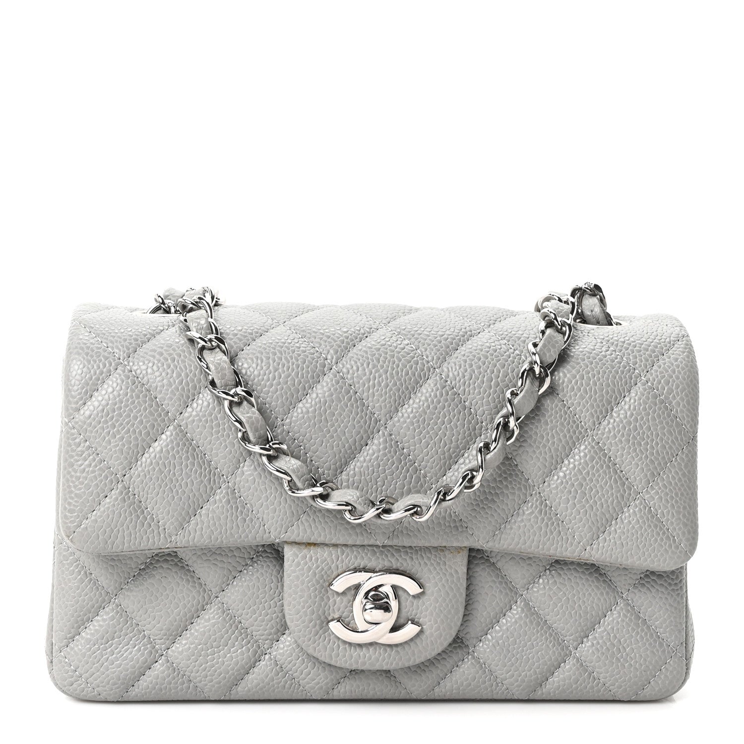 Caviar Quilted Mini Rectangular Flap Light Grey