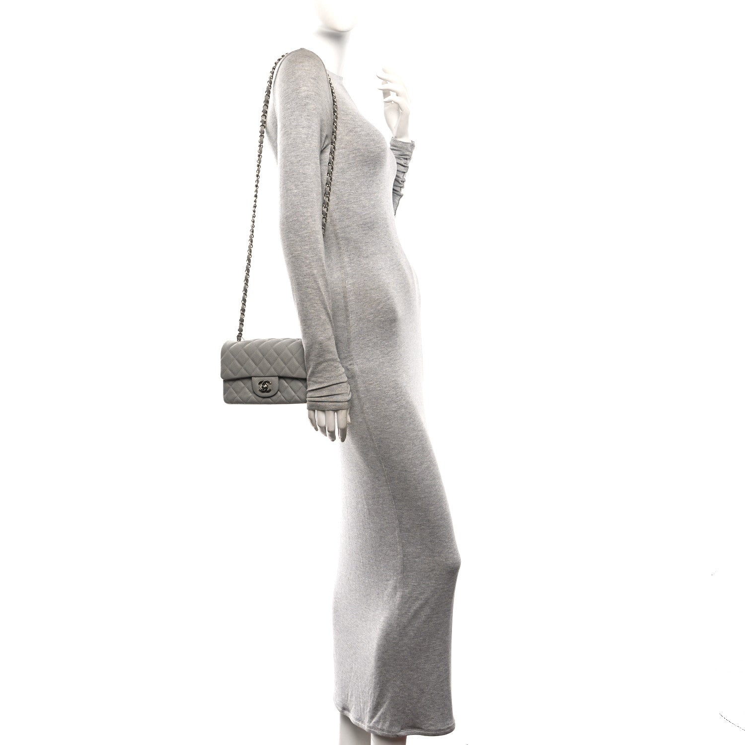 Caviar Quilted Mini Rectangular Flap Light Grey — view 2