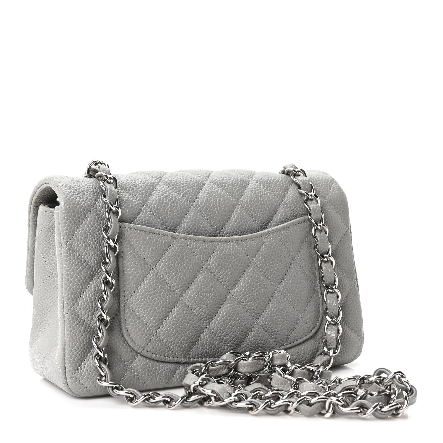 Caviar Quilted Mini Rectangular Flap Light Grey — view 3