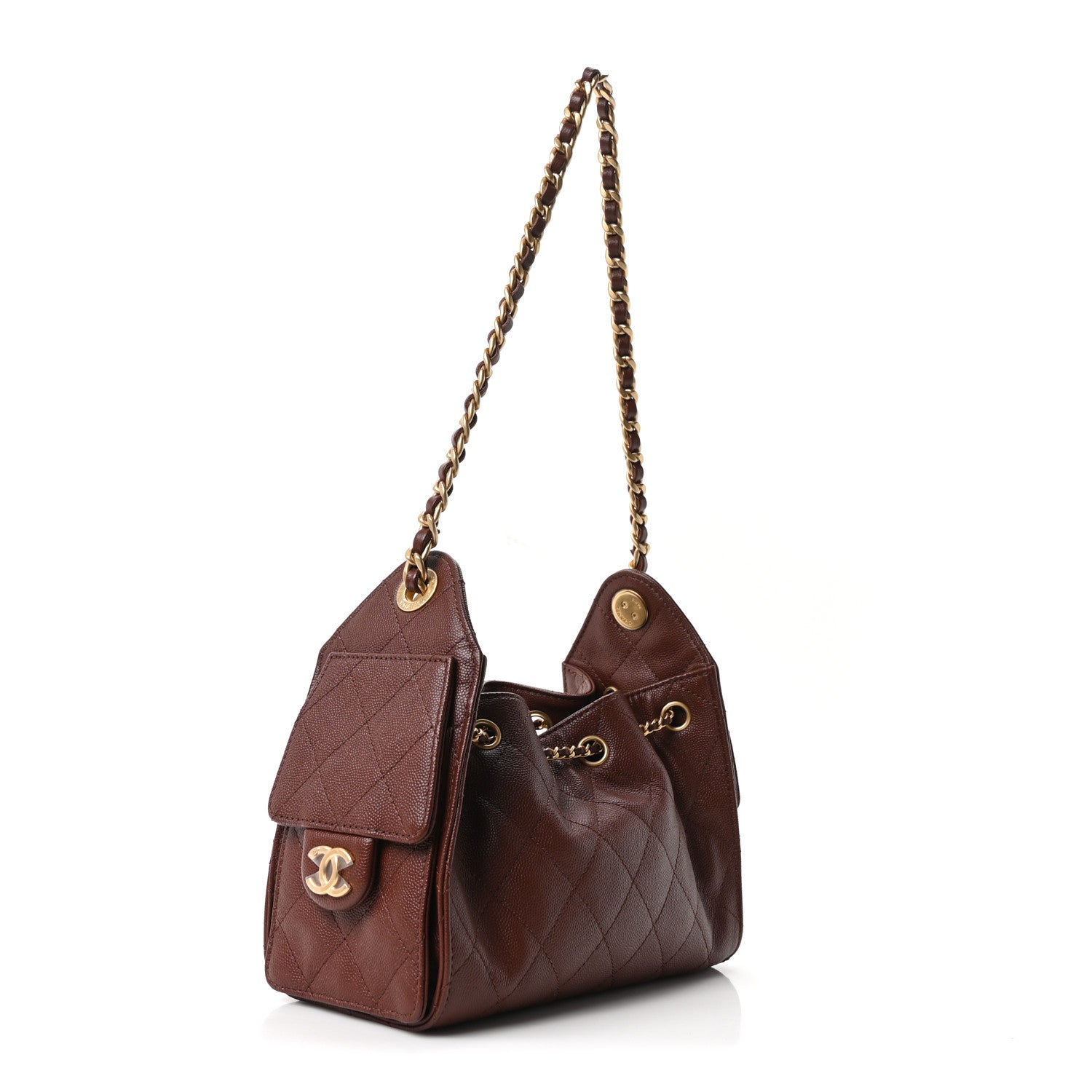 Caviar Quilted Mini Chanel 25 Handbag Brown — view 3