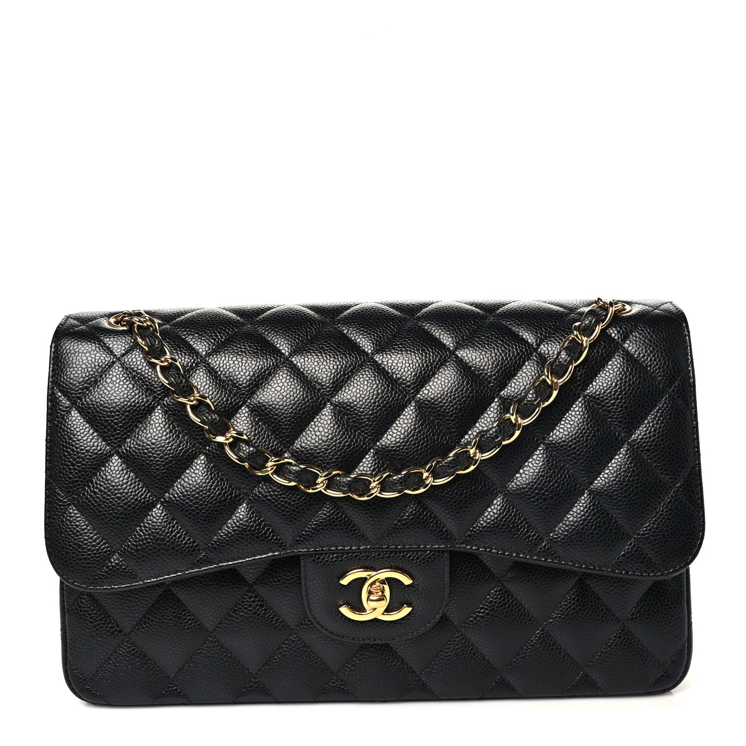 Caviar Quilted Jumbo Double Flap Black