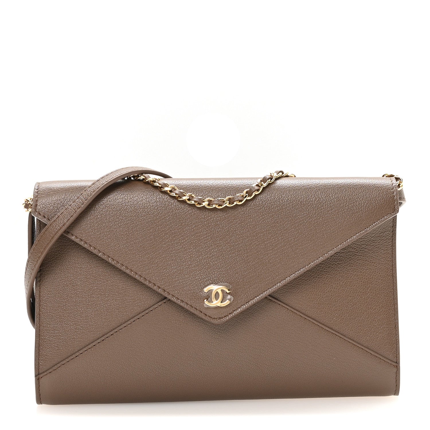 Grained Goatskin CC Express Clutch With Chain Light Brown — view 1