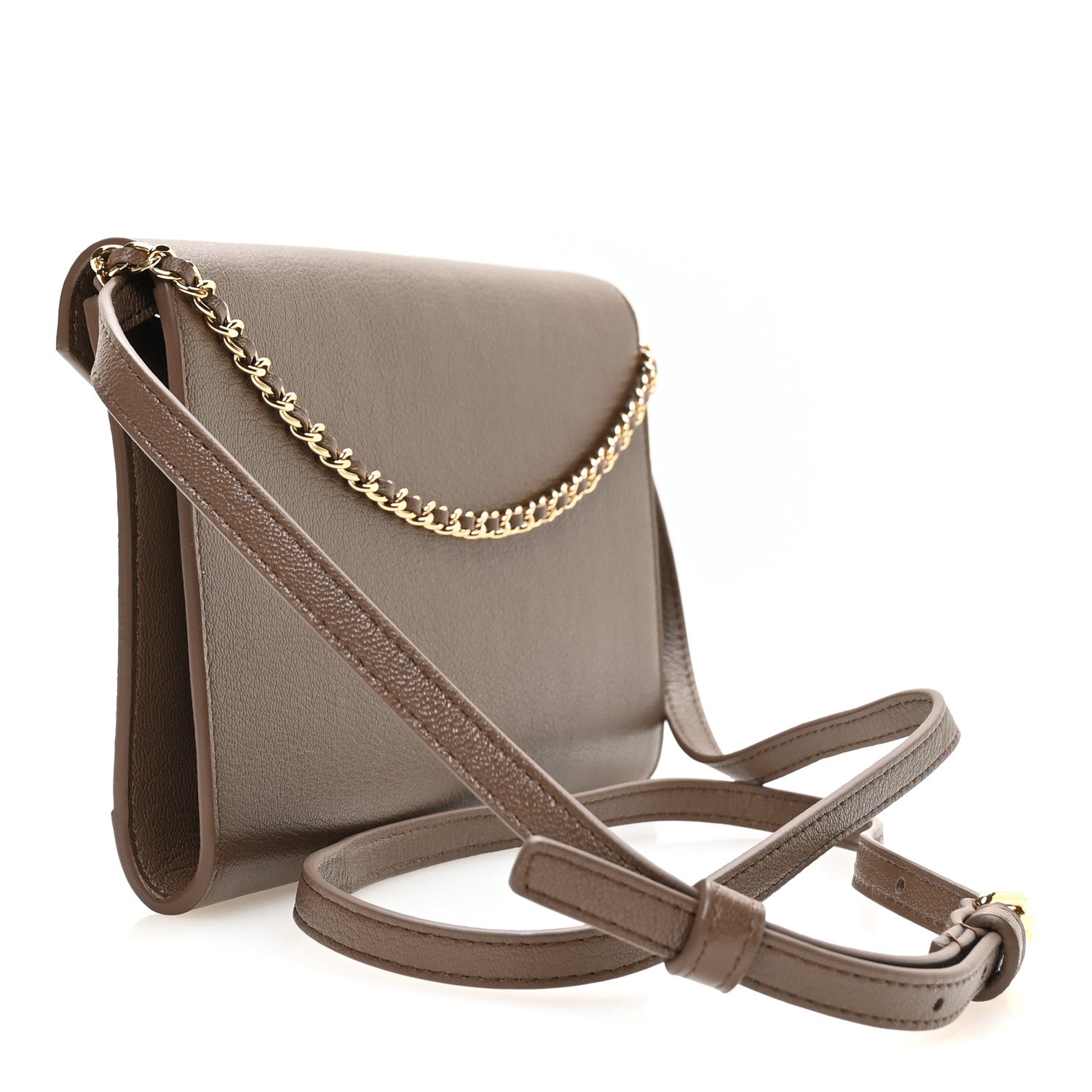 Grained Goatskin CC Express Clutch With Chain Light Brown — view 3