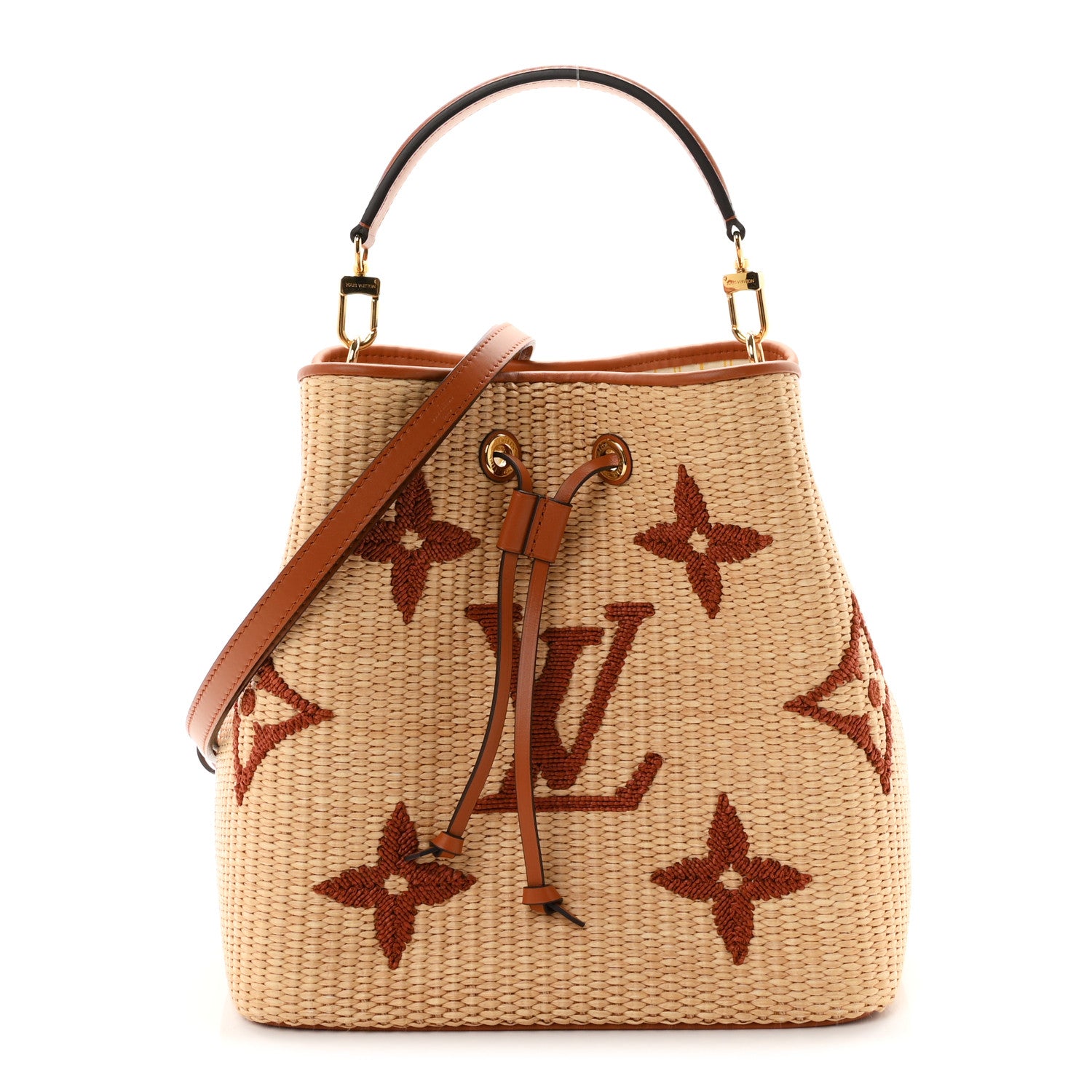 Raffia Calfskin Monogram Neonoe MM Tan