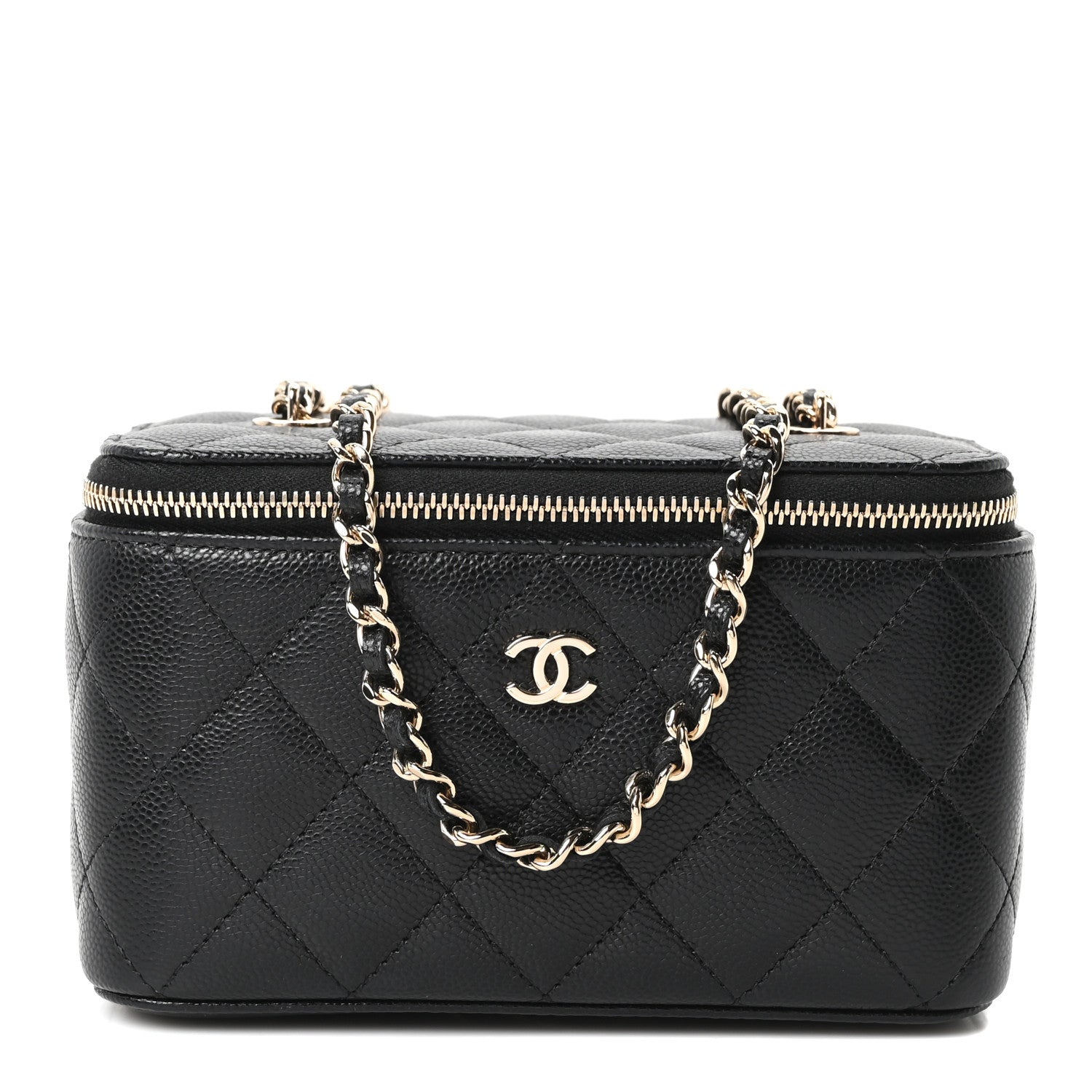 Caviar Quilted Small Vanity Case With Chain Black