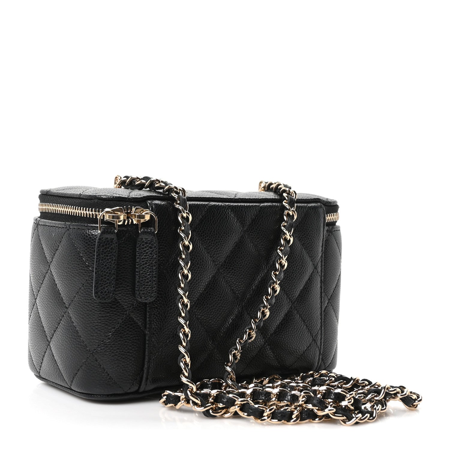 Caviar Quilted Small Vanity Case With Chain Black — view 3