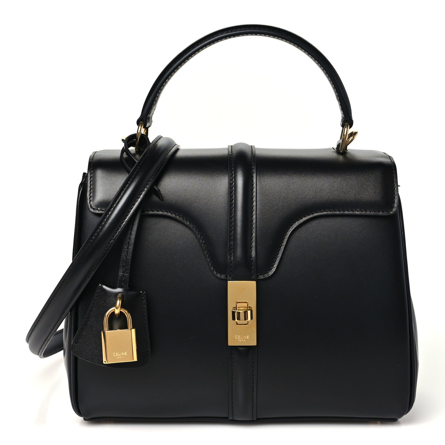Satinated Calfskin Small 16 Top Handle Bag Black