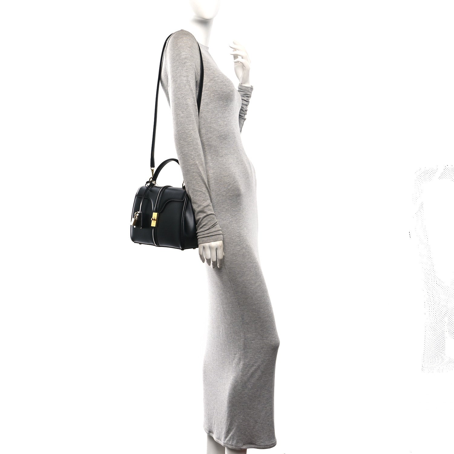 Satinated Calfskin Small 16 Top Handle Bag Black — view 2
