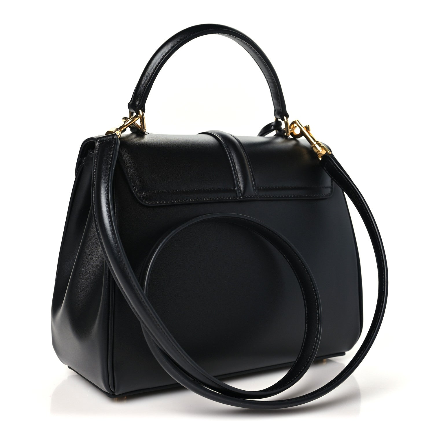Satinated Calfskin Small 16 Top Handle Bag Black — view 3