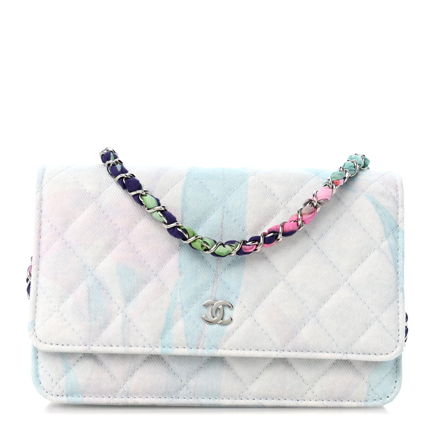 Canvas Quilted Jungle Jeans Wallet on Chain WOC Multicolor