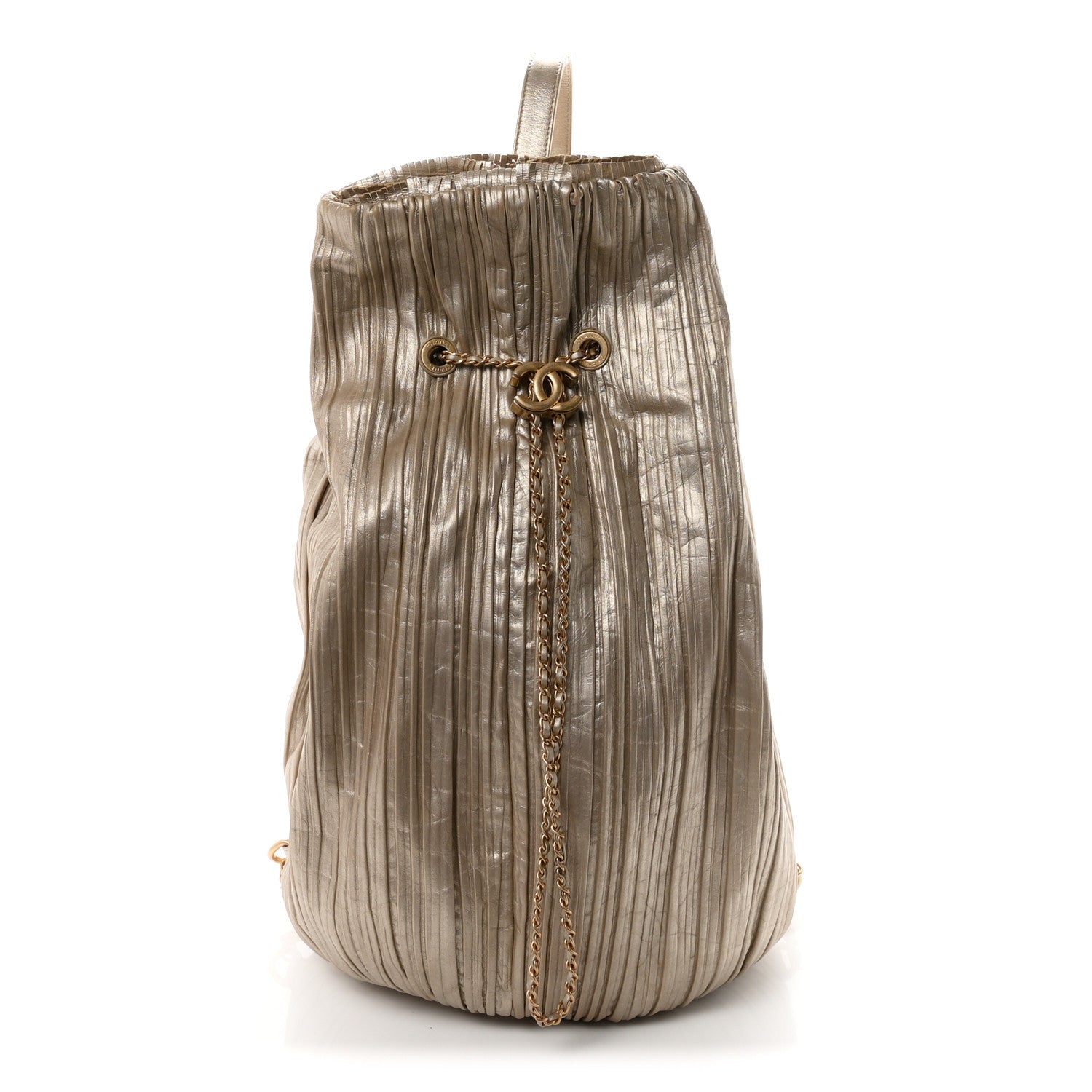 Iridescent Crumpled Calfskin Small Coco Pleats Backpack Gold