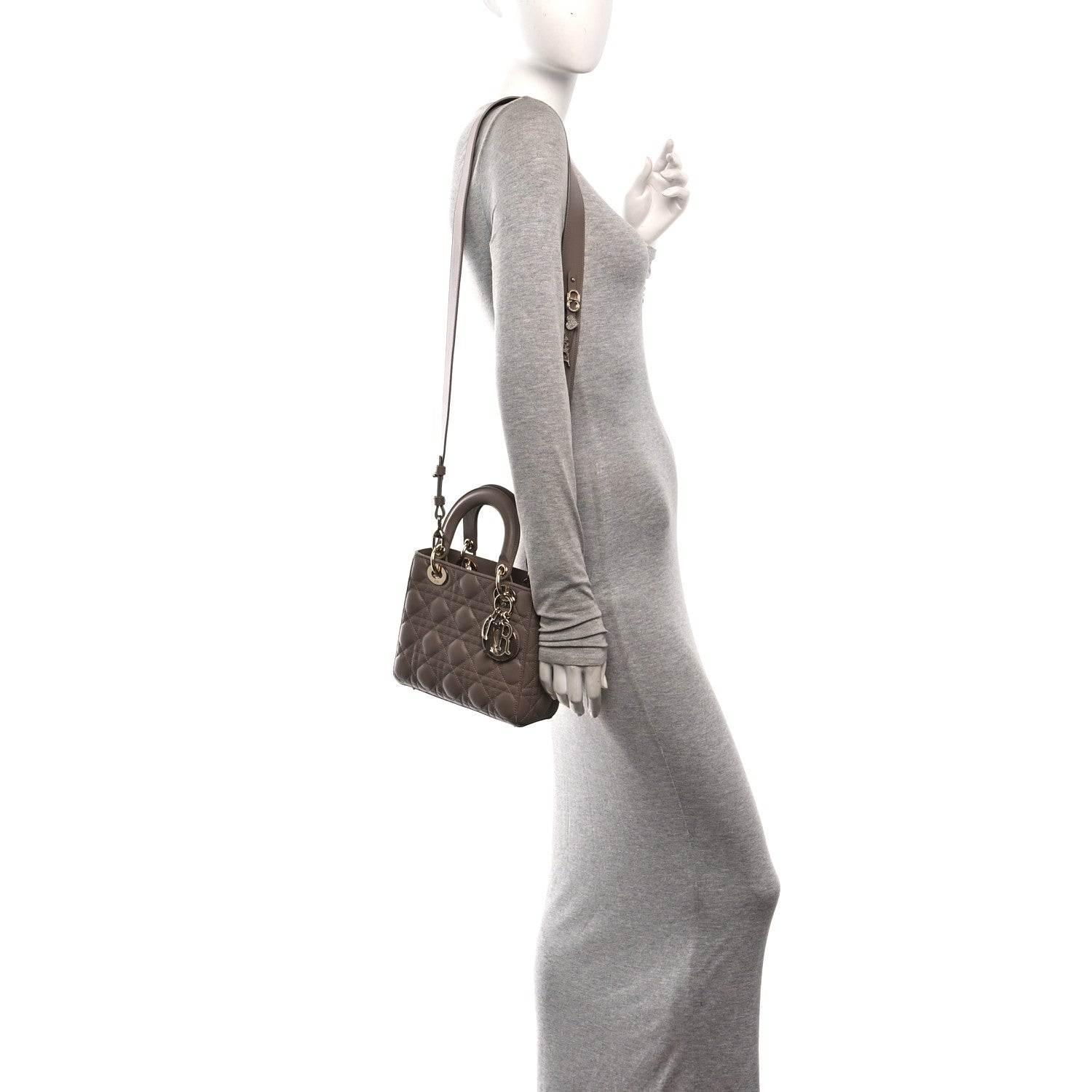Lambskin Cannage Small My ABCDior Lady Dior Warm Taupe — view 2