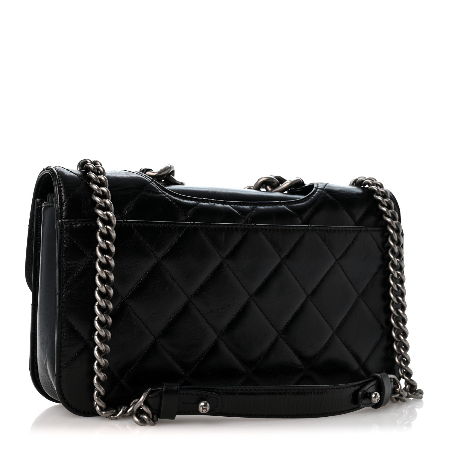 Glazed Calfskin Quilted Medium Perfect Edge Flap Black — view 3
