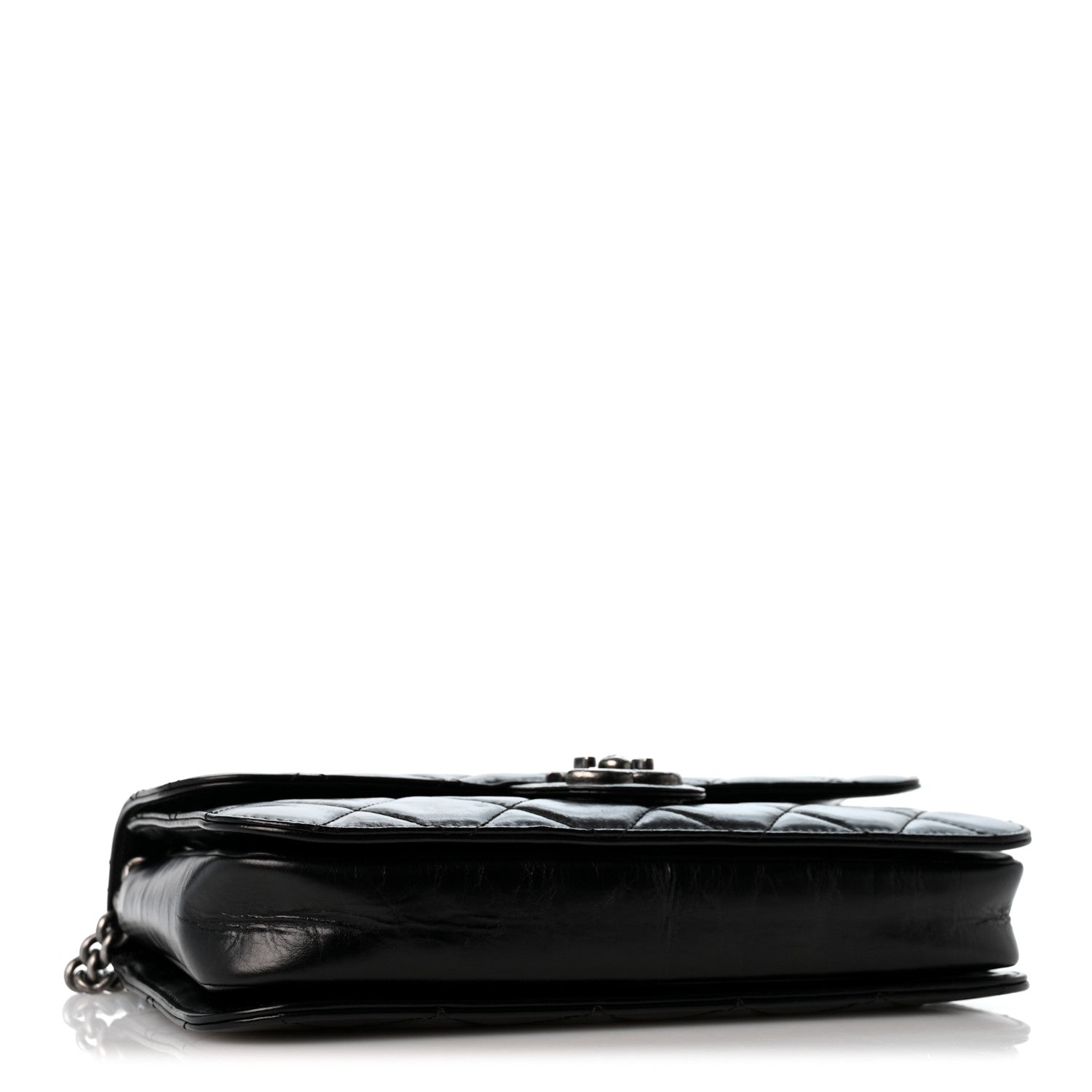 Glazed Calfskin Quilted Medium Perfect Edge Flap Black — view 4