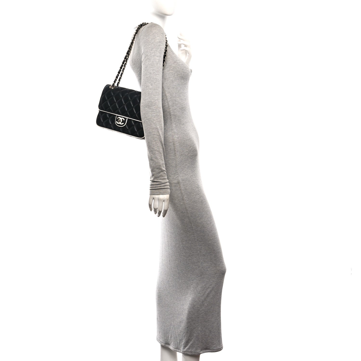 Lambskin Quilted Resin Graphic Frame Flap Bag Black White — view 2
