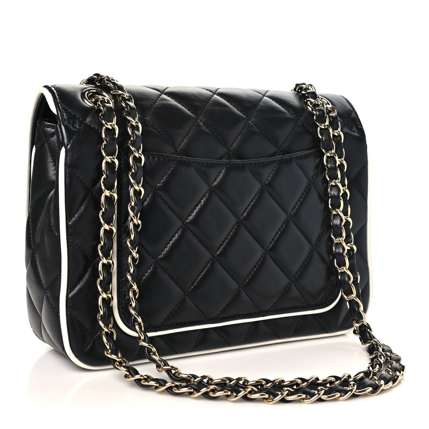 Lambskin Quilted Resin Graphic Frame Flap Bag Black White — view 3