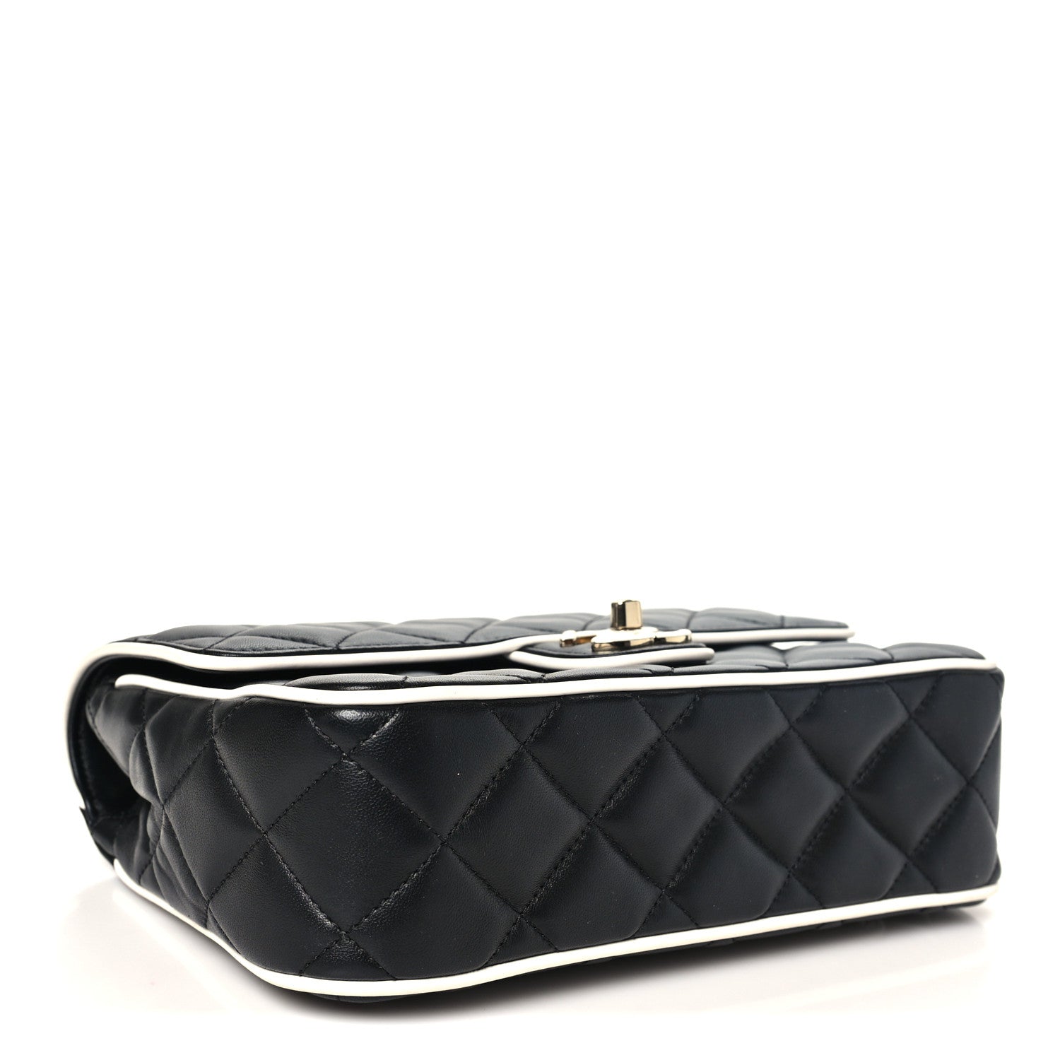 Lambskin Quilted Resin Graphic Frame Flap Bag Black White — view 4