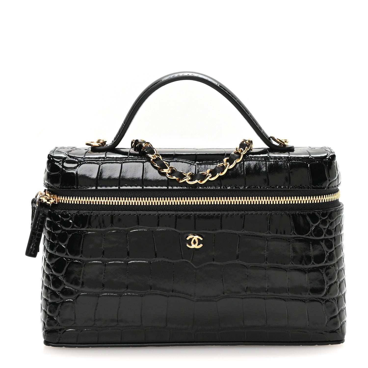 Calfskin Crocodile Embossed Crococo Exoticoco Vanity With Chain Black — view 1