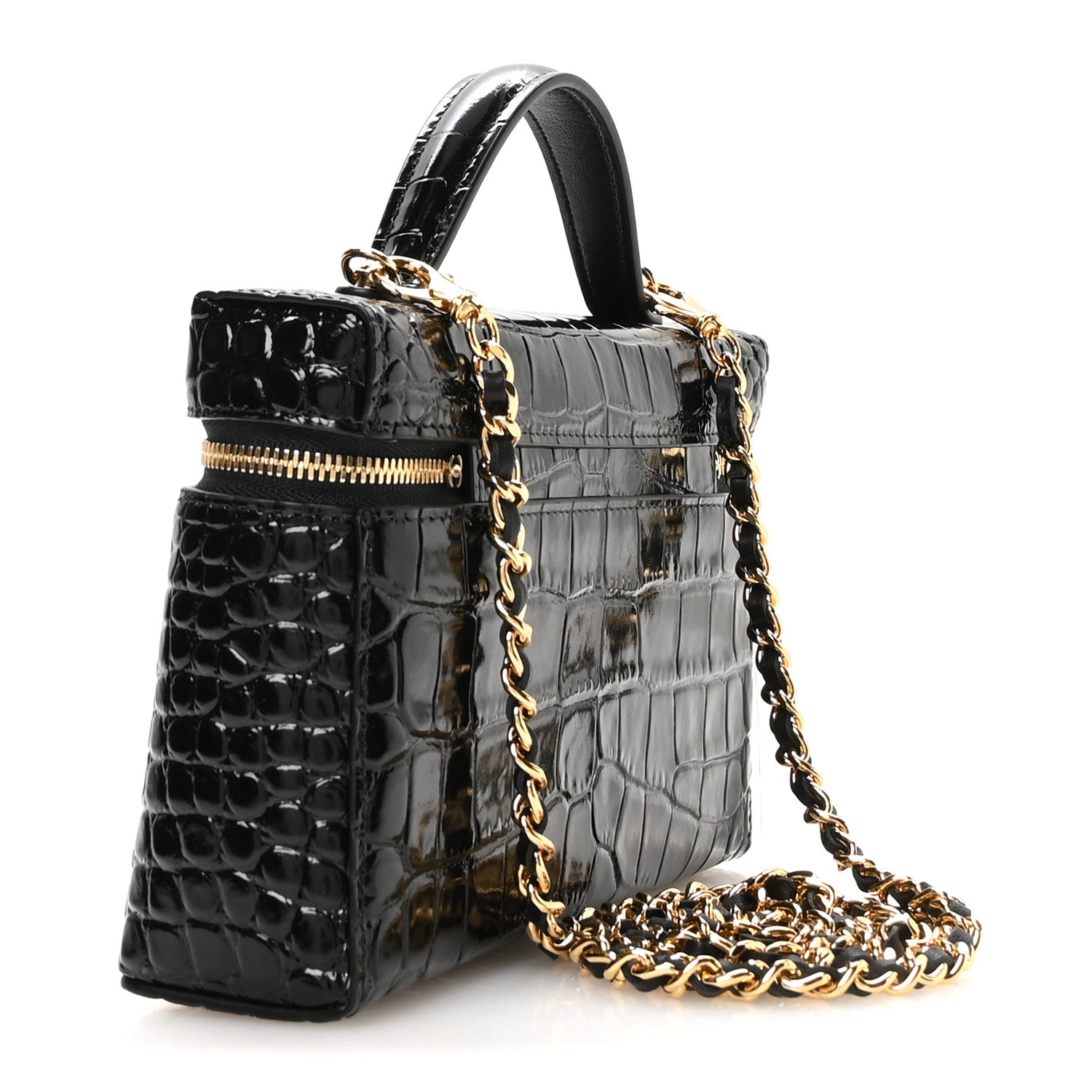 Calfskin Crocodile Embossed Crococo Exoticoco Vanity With Chain Black — view 3