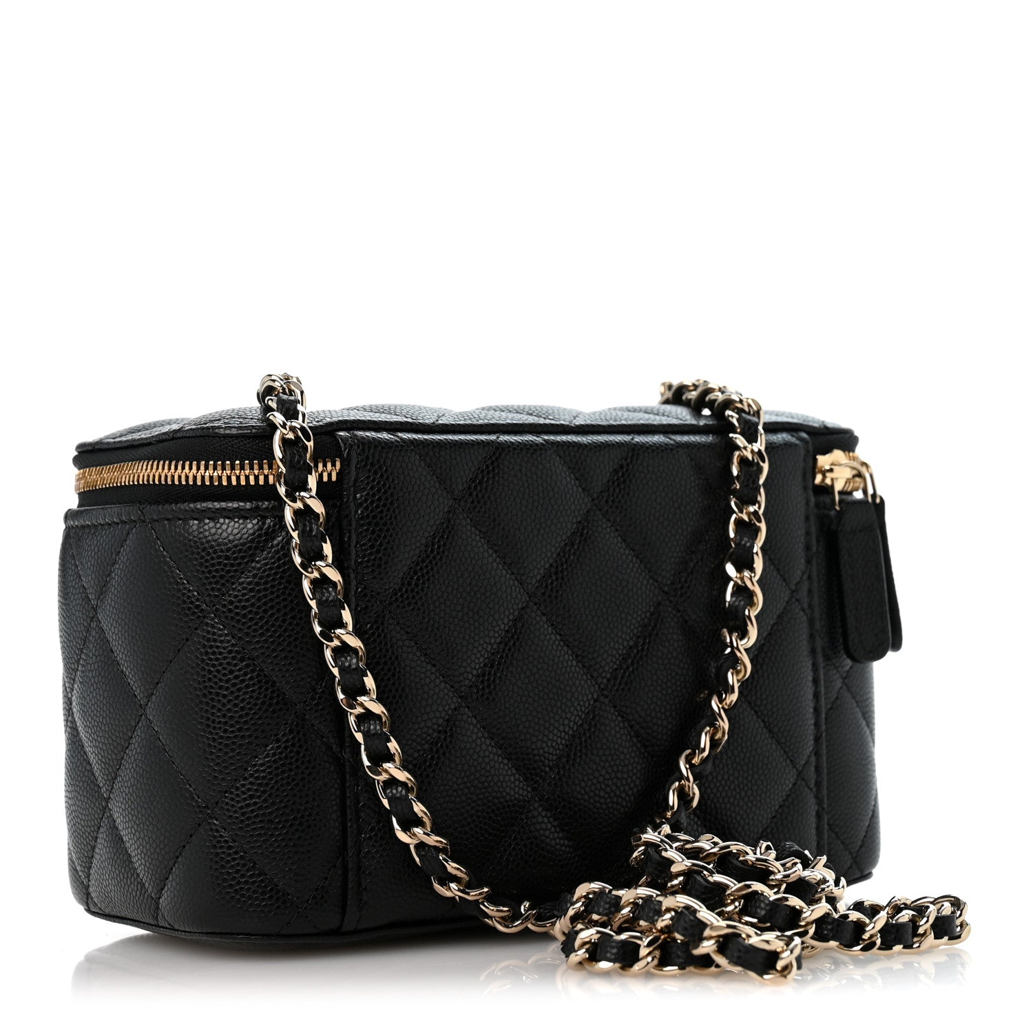 Caviar Quilted Crystal CC Logo Vanity Case With Chain Black — view 3