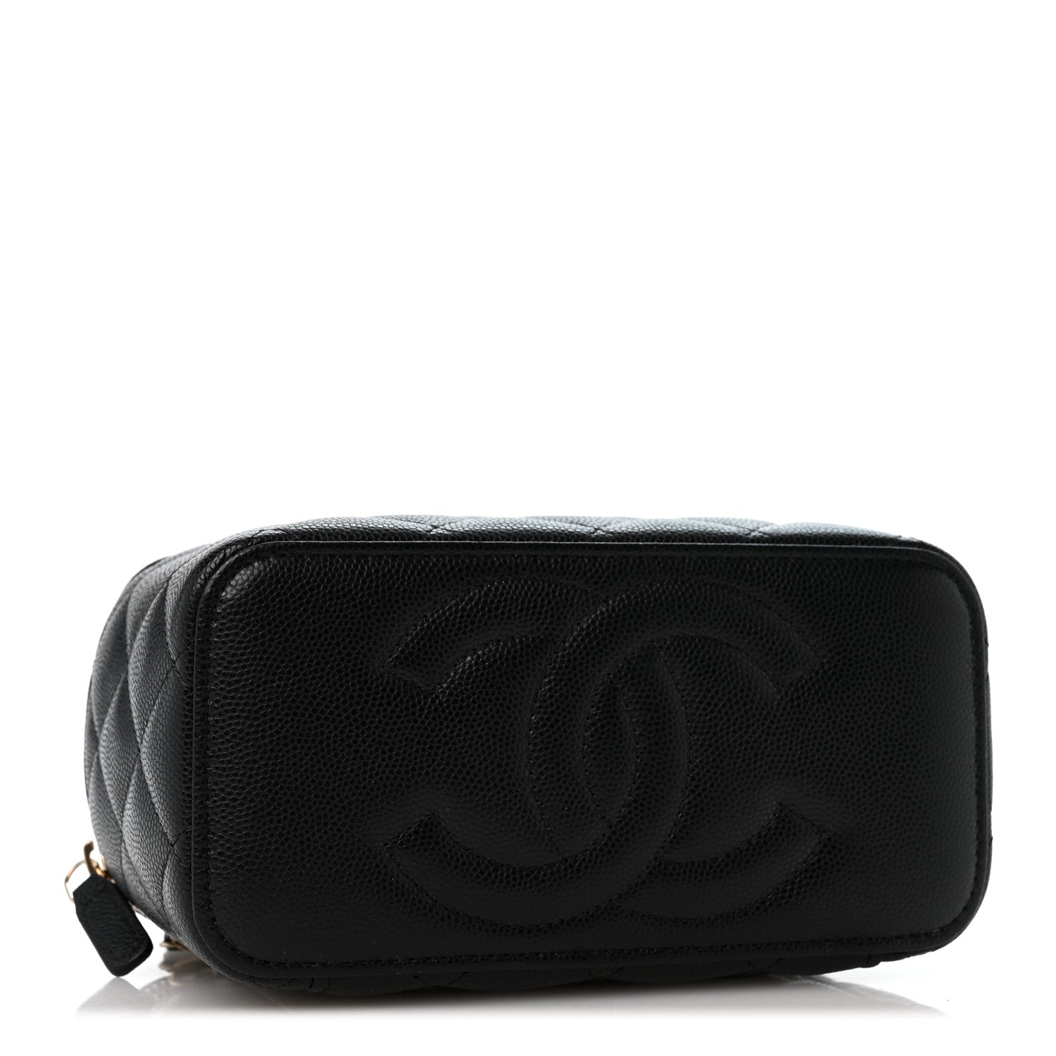 Caviar Quilted Crystal CC Logo Vanity Case With Chain Black — view 4