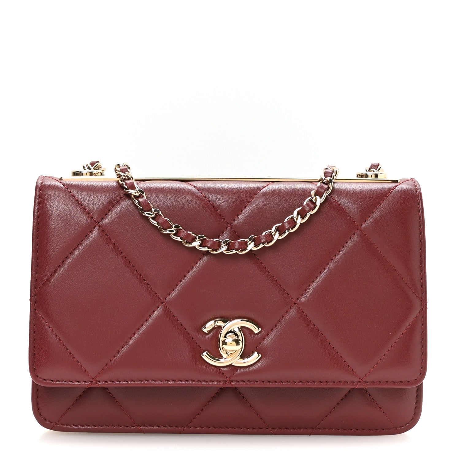 Lambskin Quilted Trendy CC Wallet On Chain WOC Burgundy