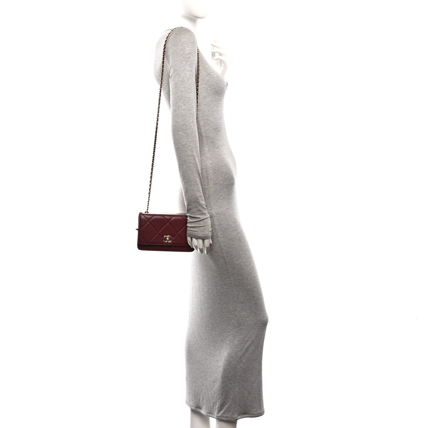 Lambskin Quilted Trendy CC Wallet On Chain WOC Burgundy — view 2