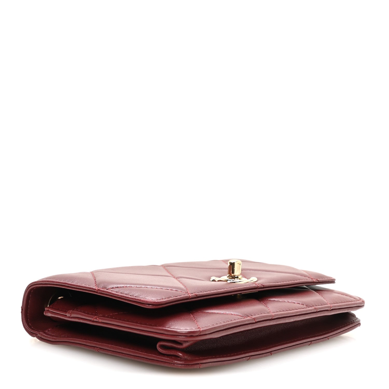 Lambskin Quilted Trendy CC Wallet On Chain WOC Burgundy — view 4