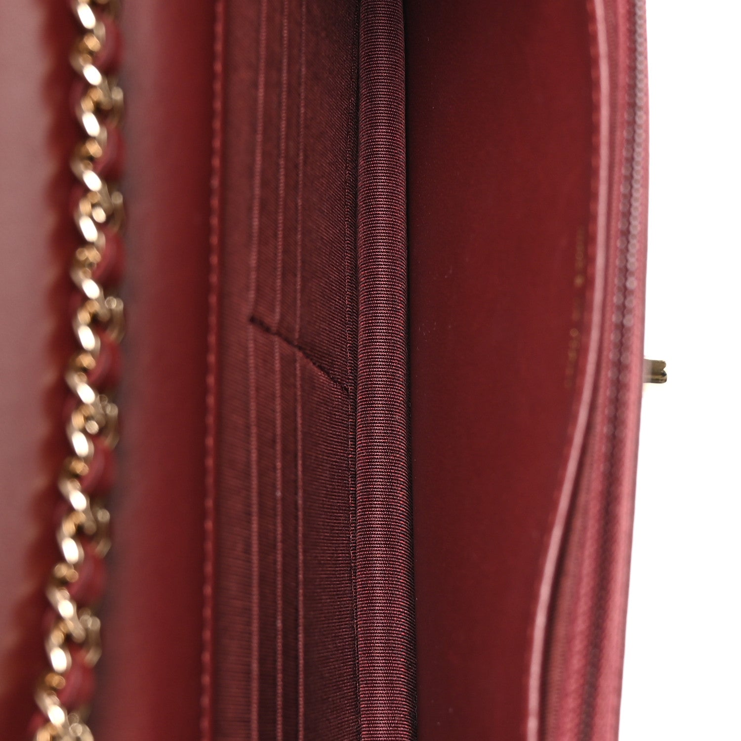 Lambskin Quilted Trendy CC Wallet On Chain WOC Burgundy — view 5