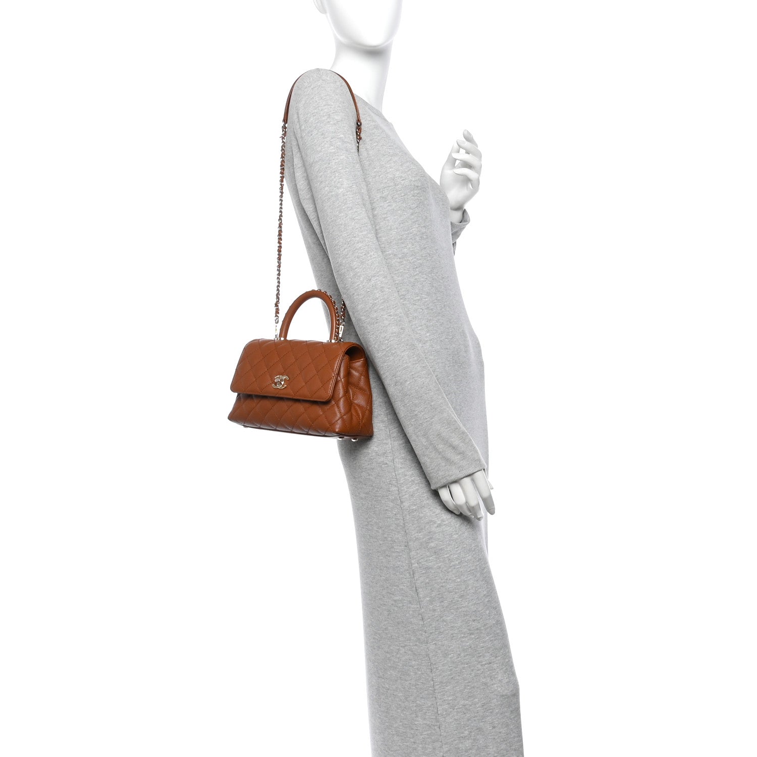 Caviar Quilted Mini Coco Chain Handle Flap Brown — view 2