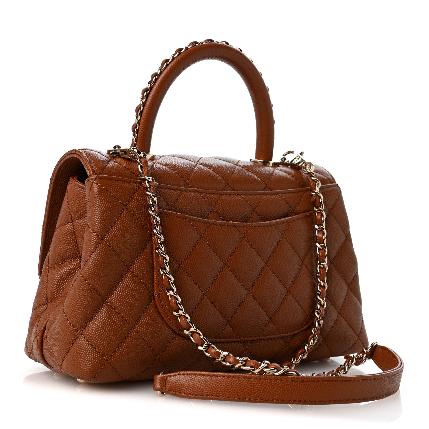 Caviar Quilted Mini Coco Chain Handle Flap Brown — view 3