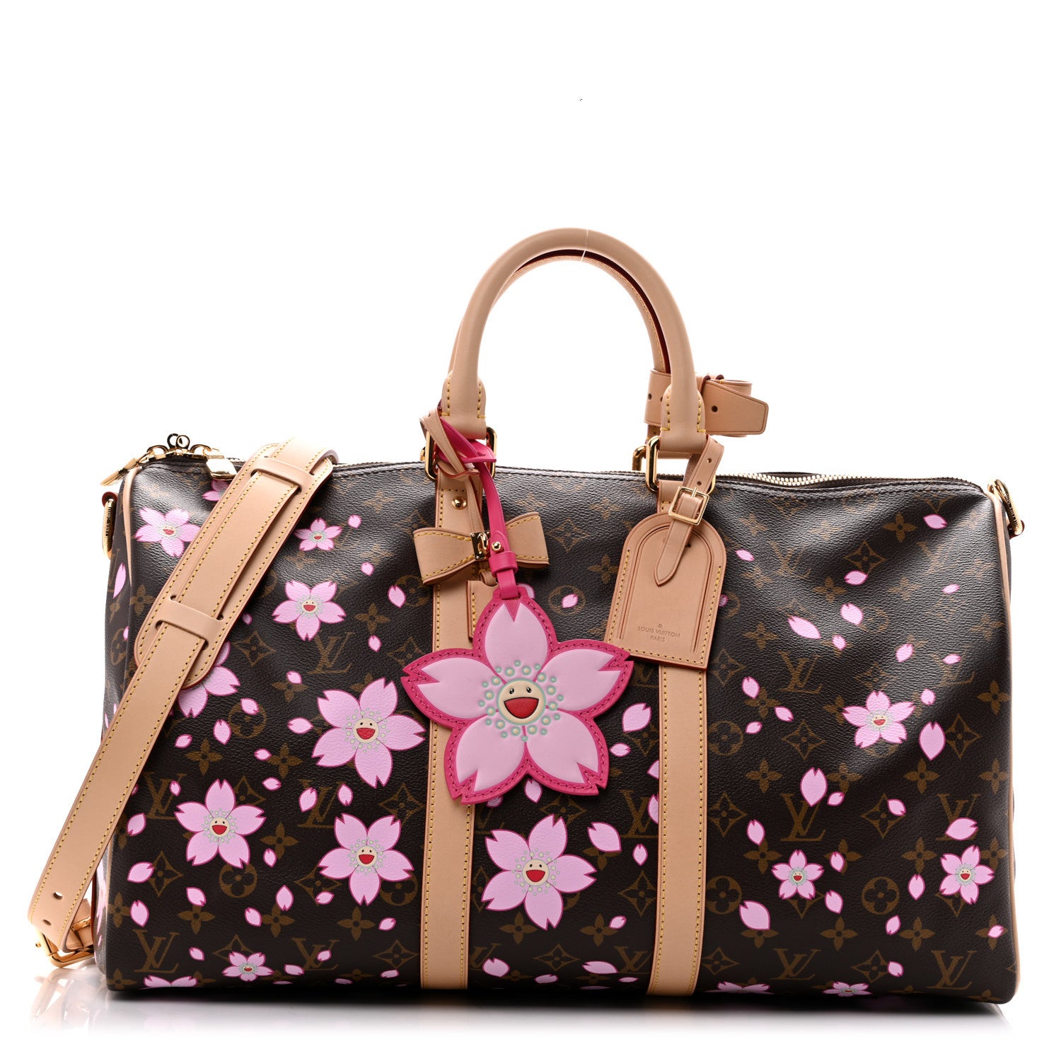 LV X TM Monogram Cherry Blossom Keepall Bandouliere 45 Sakura Brown