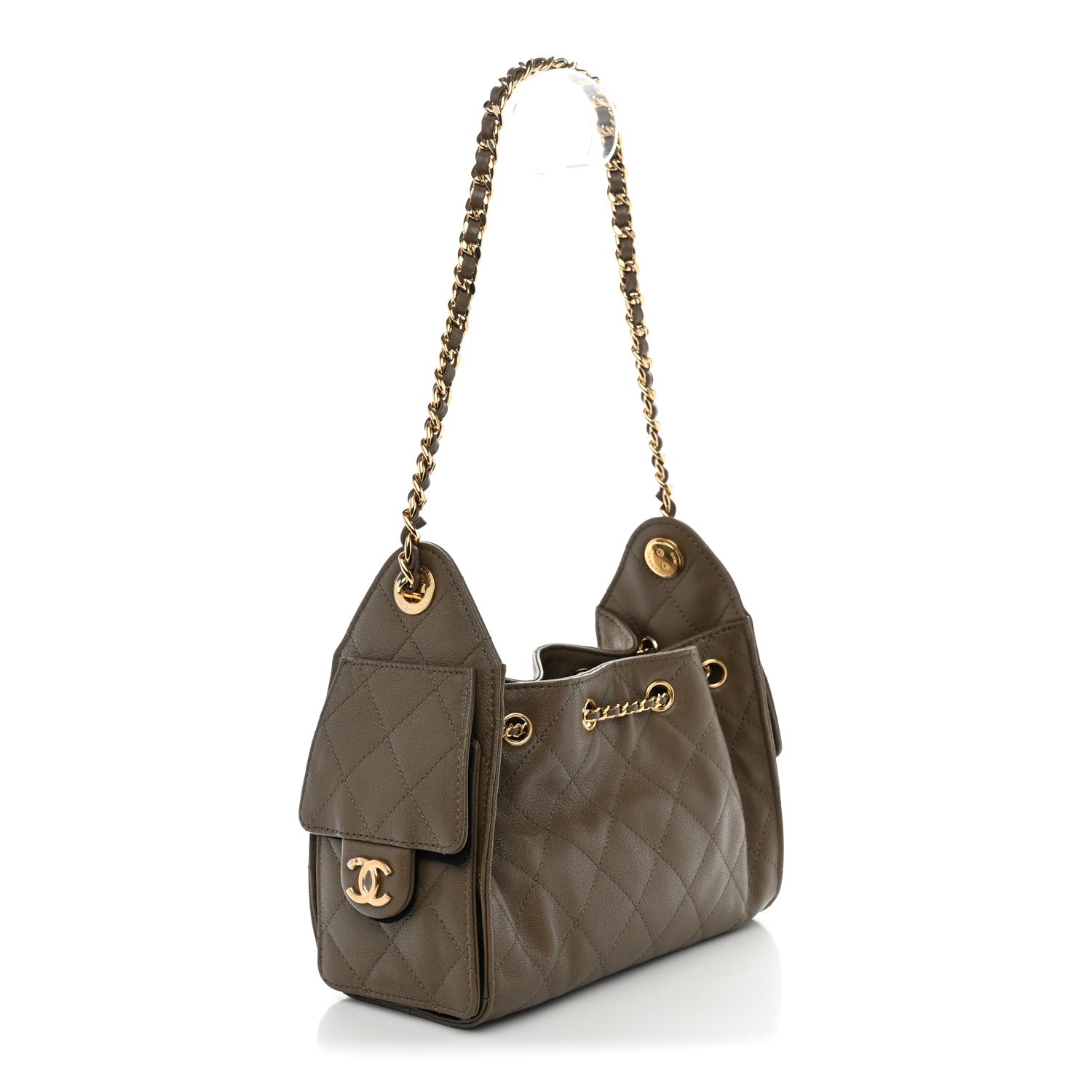 Caviar Quilted Mini Chanel 25 Handbag Dark Khaki — view 3