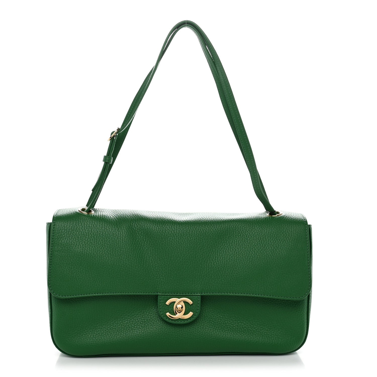 Grained Calfskin Small Souplissimo Maxi Flap Green