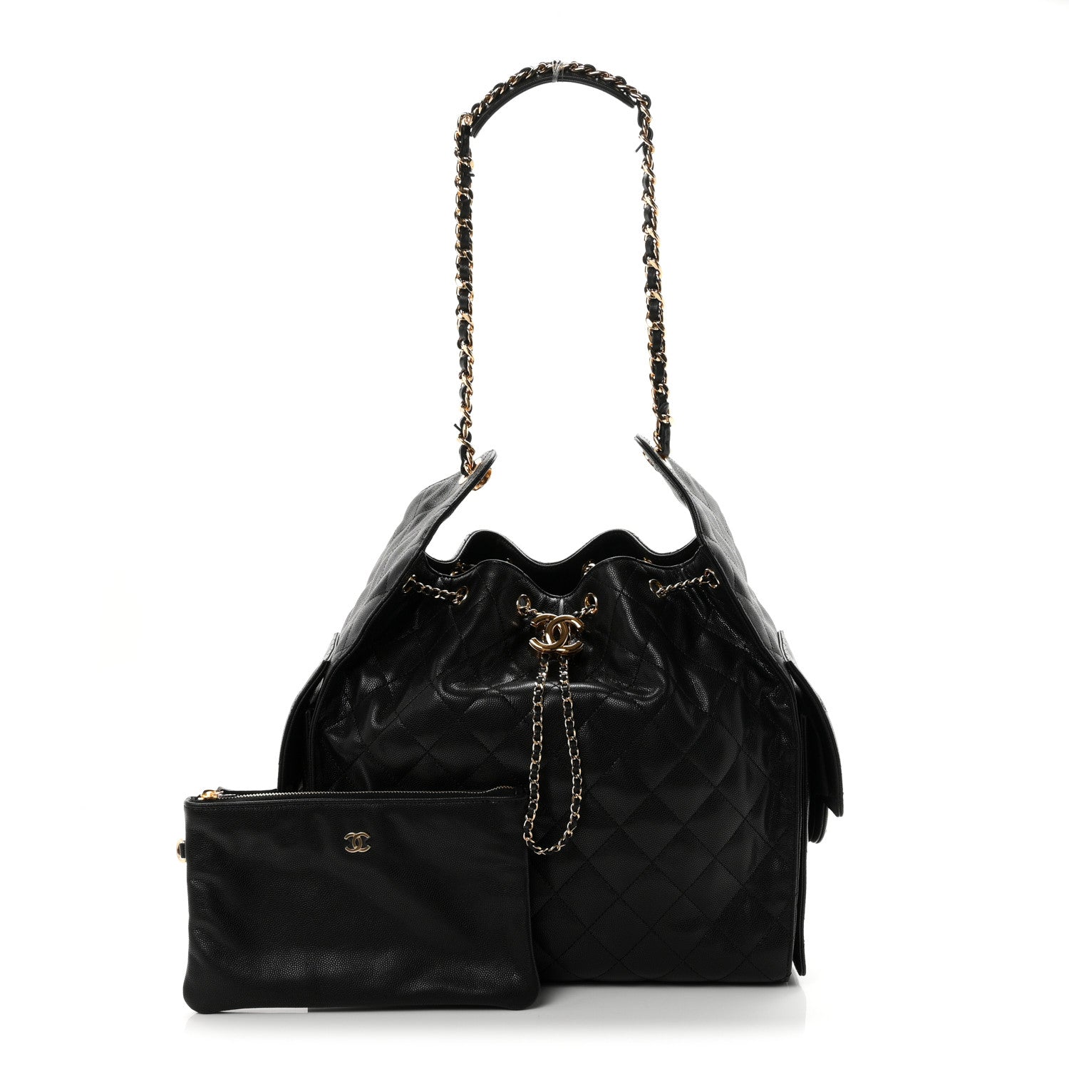 Caviar Quilted Medium Chanel 25 Handbag Black — view 3