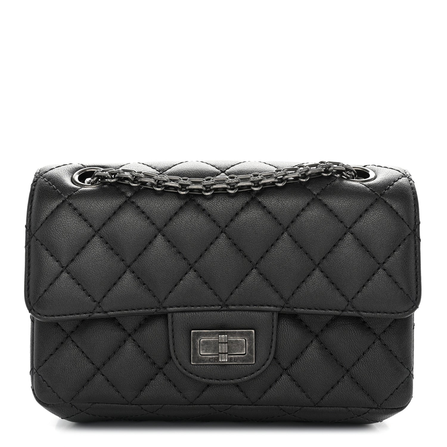 Metallic Sheepskin Quilted 2.55 Reissue Mini Flap Dark Grey