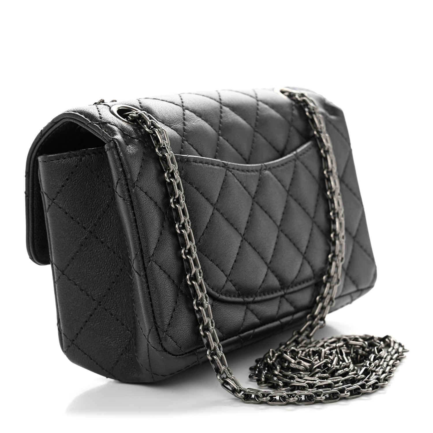 Metallic Sheepskin Quilted 2.55 Reissue Mini Flap Dark Grey — view 3