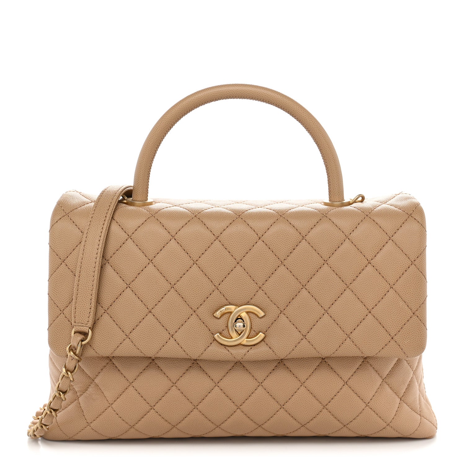 Caviar Quilted Medium Coco Handle Flap Beige