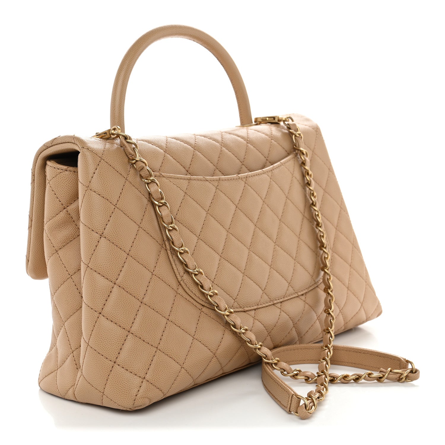 Caviar Quilted Medium Coco Handle Flap Beige — view 3