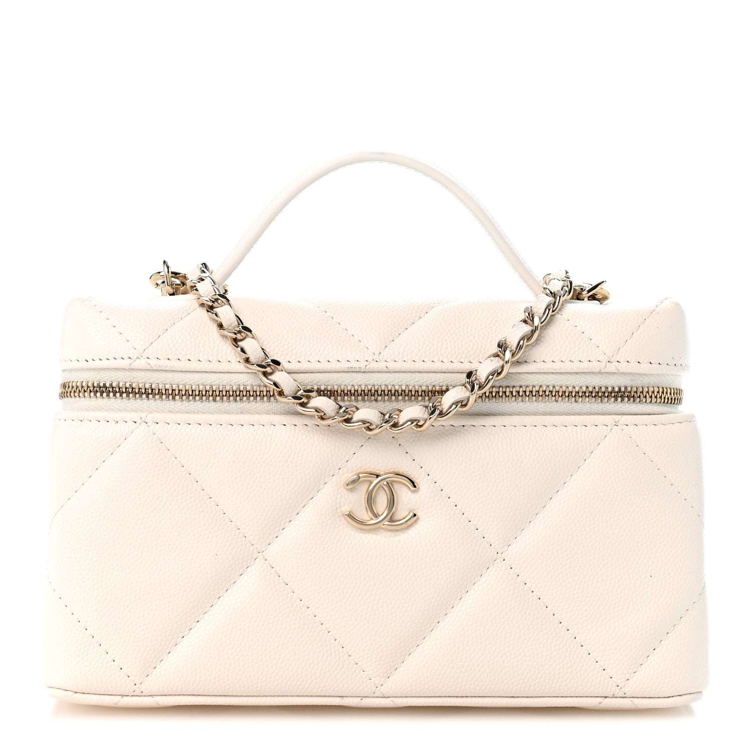 Caviar Quilted Top Handle Slim Vanity With Chain White — view 1