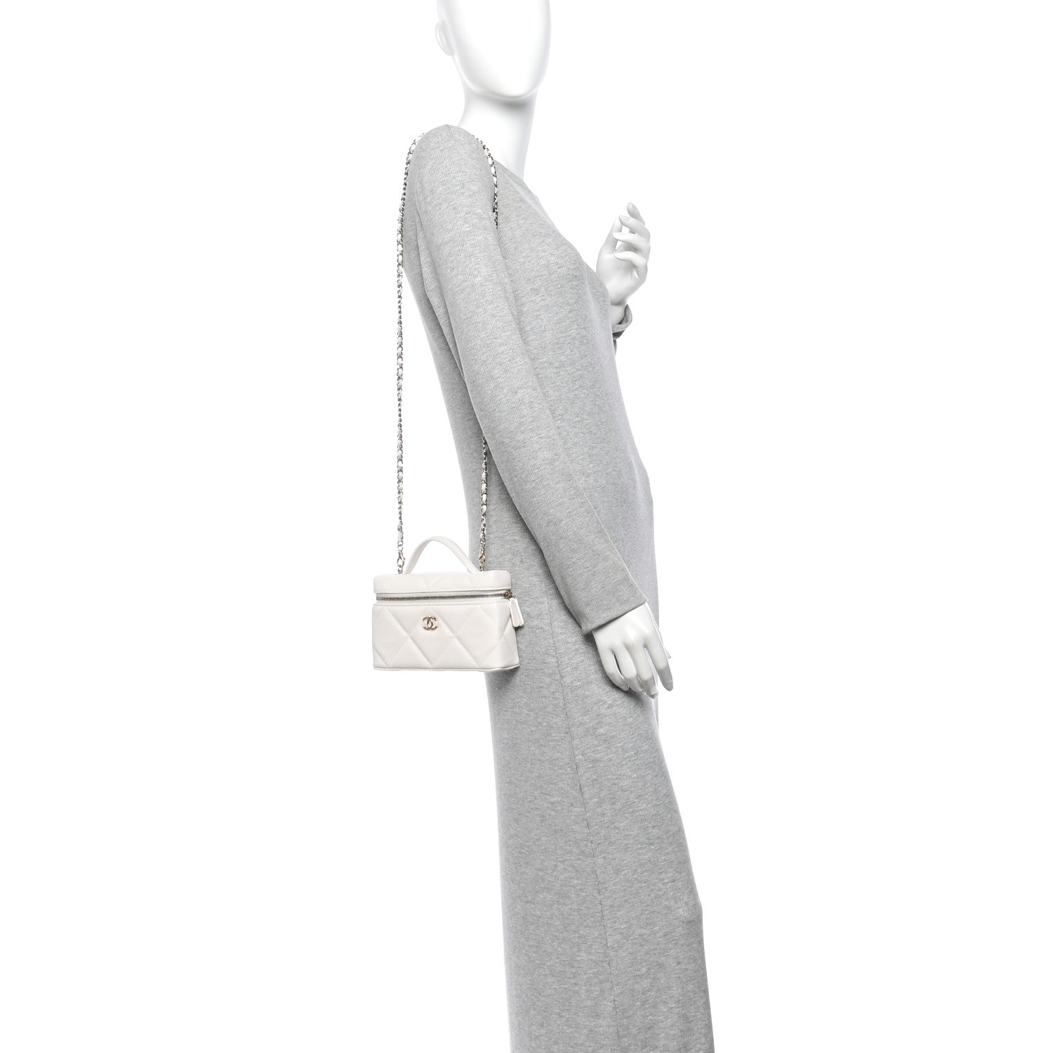 Caviar Quilted Top Handle Slim Vanity With Chain White — view 2