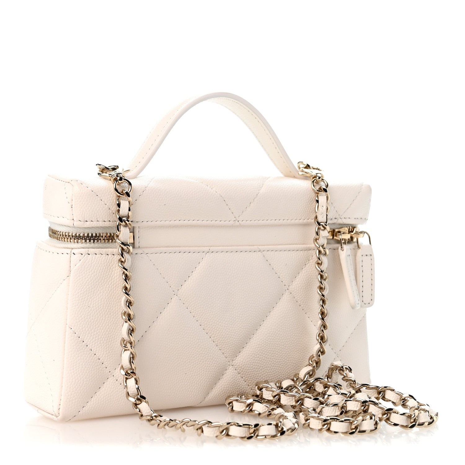 Caviar Quilted Top Handle Slim Vanity With Chain White — view 3