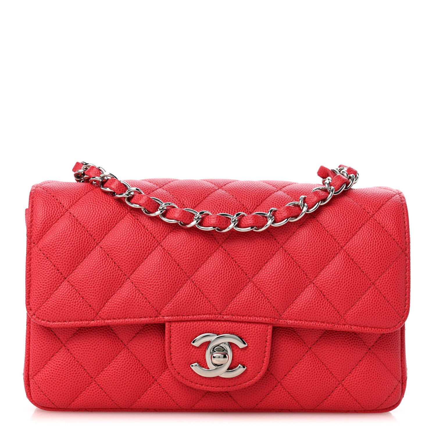 Caviar Quilted Mini Rectangular Flap Light Red